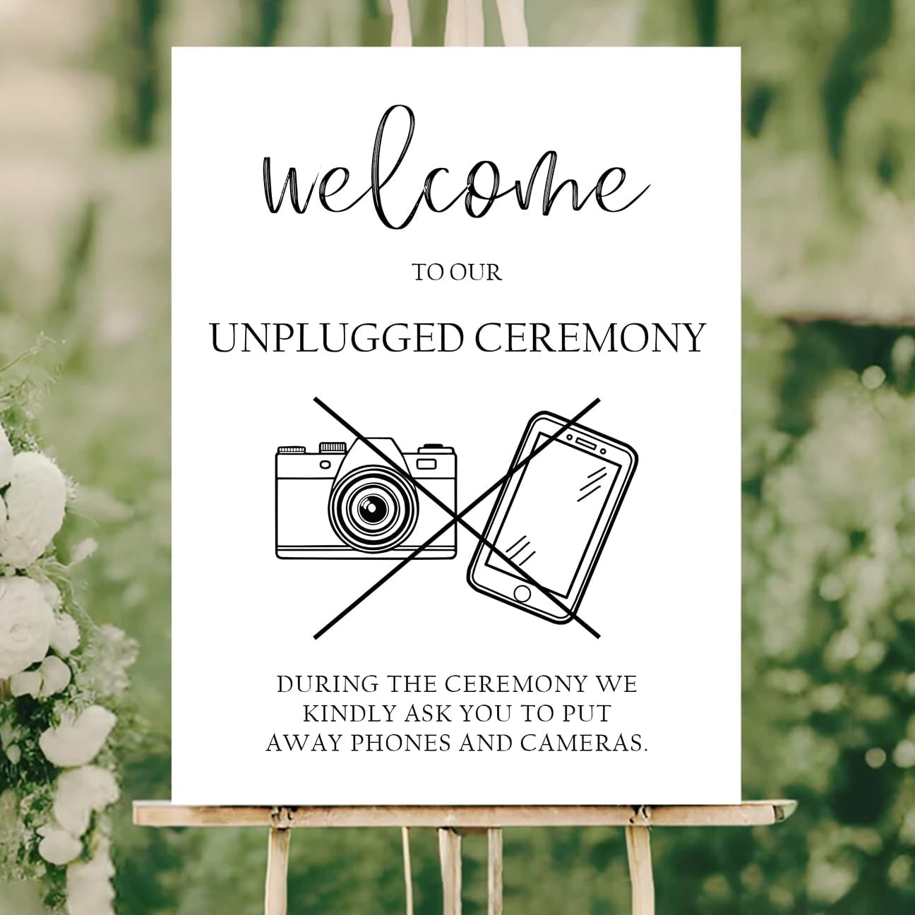 Unplugged Wedding Ceremony Yard Sign – Clear No Phone No Camera Message – Bold Outdoor Wedding Sign