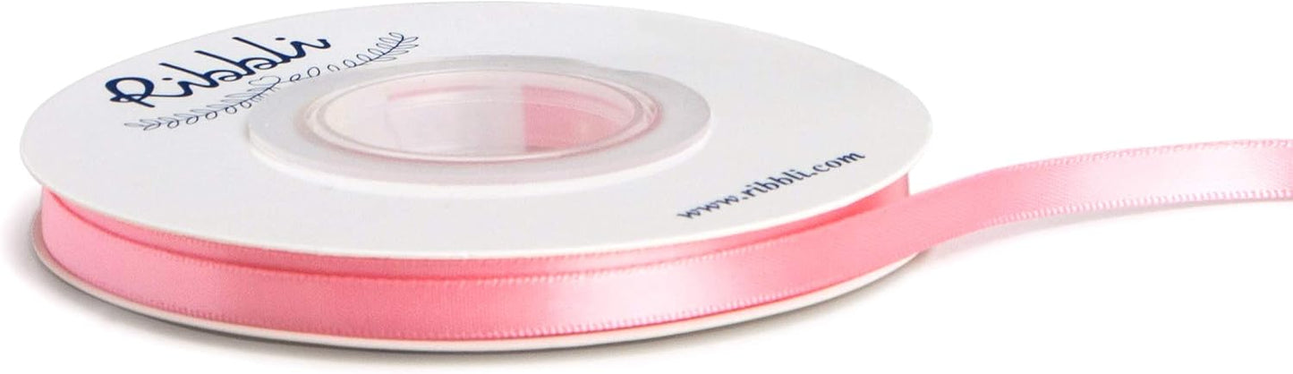 Ribbli Double Faced Pink Satin Ribbon,1/4” x Continuous 25 Yards,Use for Bows Bouquet,Gift Wrapping,Floral Arrangement