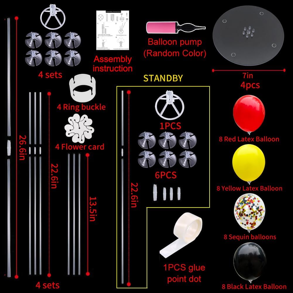 TONIFUL Mouse Birthday Table Decorations Red Yellow Black Table Centerpiece Balloons Stand Holder Kit for Mouse Theme Favor Baby Shower Kids Party Supplies