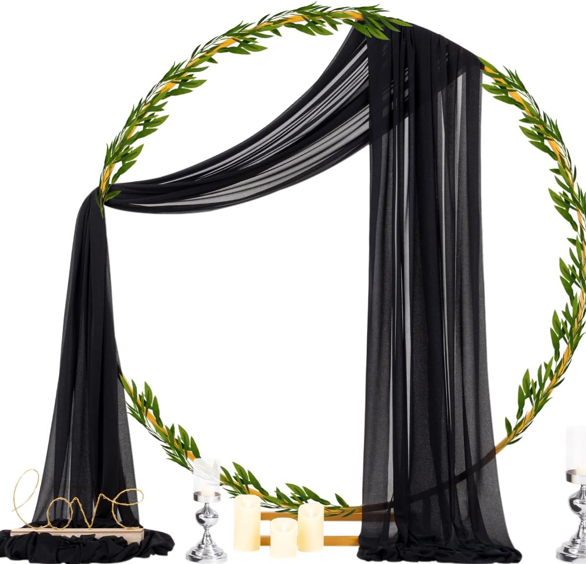 Socomi Black Sheer Gothic Wedding Draping Fabric 29" x 20Ft 4 Panel Outdoor Curtain Arch Drapes Extra Long for Bridal Baby Shower Ceremony Birthday Party Decor