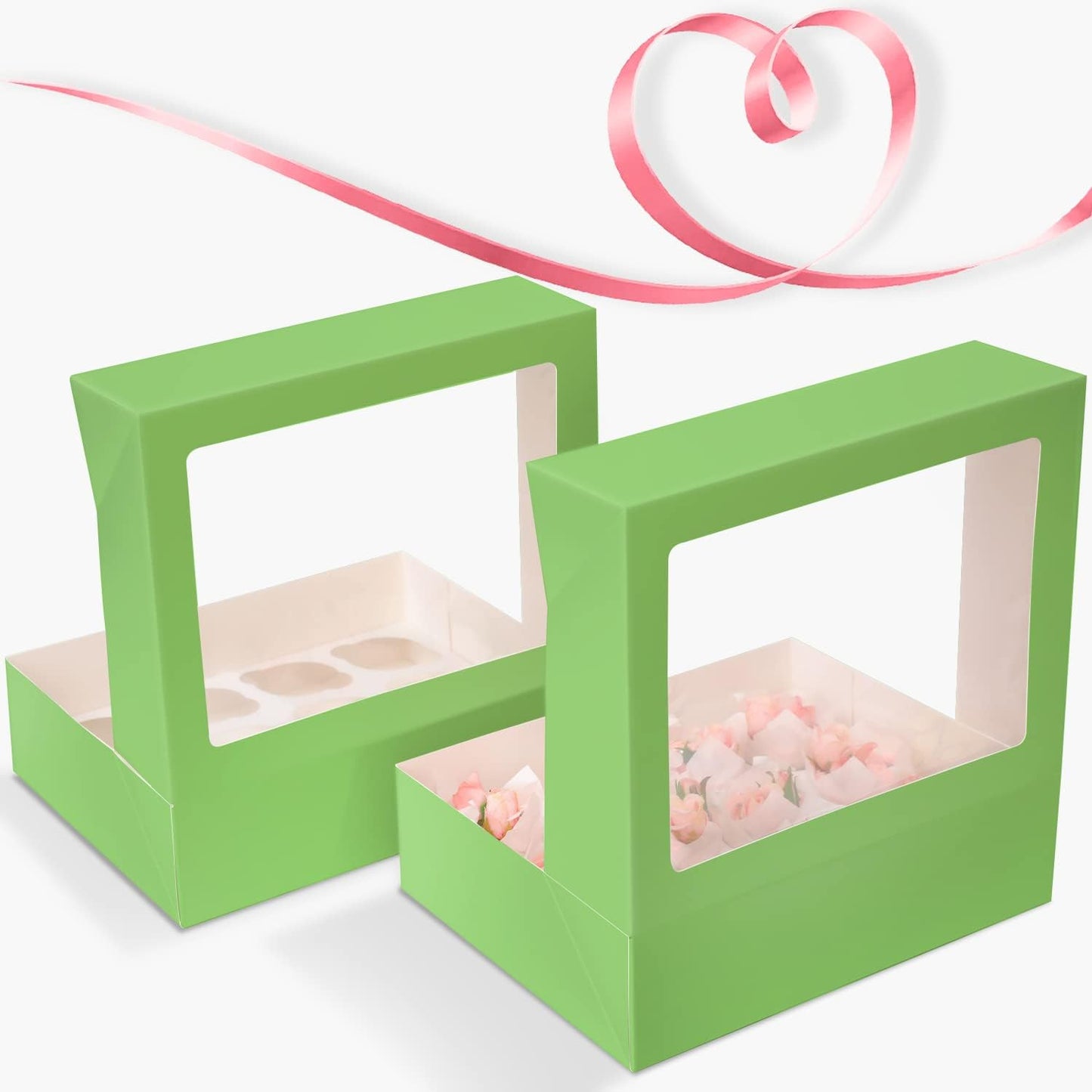 12 Cupcake Containers 10-Packs Avocado Cupcake Box Cupcakes Carrier, 12 Cupcake Boxes with Window 13"x10"x3.5"（Auto-pop up）