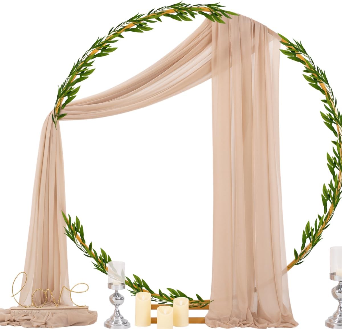 Socomi Wedding Arch Draping Fabric 29" x 20Ft 2 Panels Nude Sheer Outdoor Curtain Drapes Extra Long for Bridal Baby Shower Ceremony Birthday Party Decor