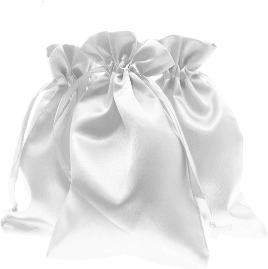 3" x 4" White Satin Gift Bags, Jewelry Bags, Wedding Favor Silky Drawstring Baby Shower Christmas 50 per Pack
