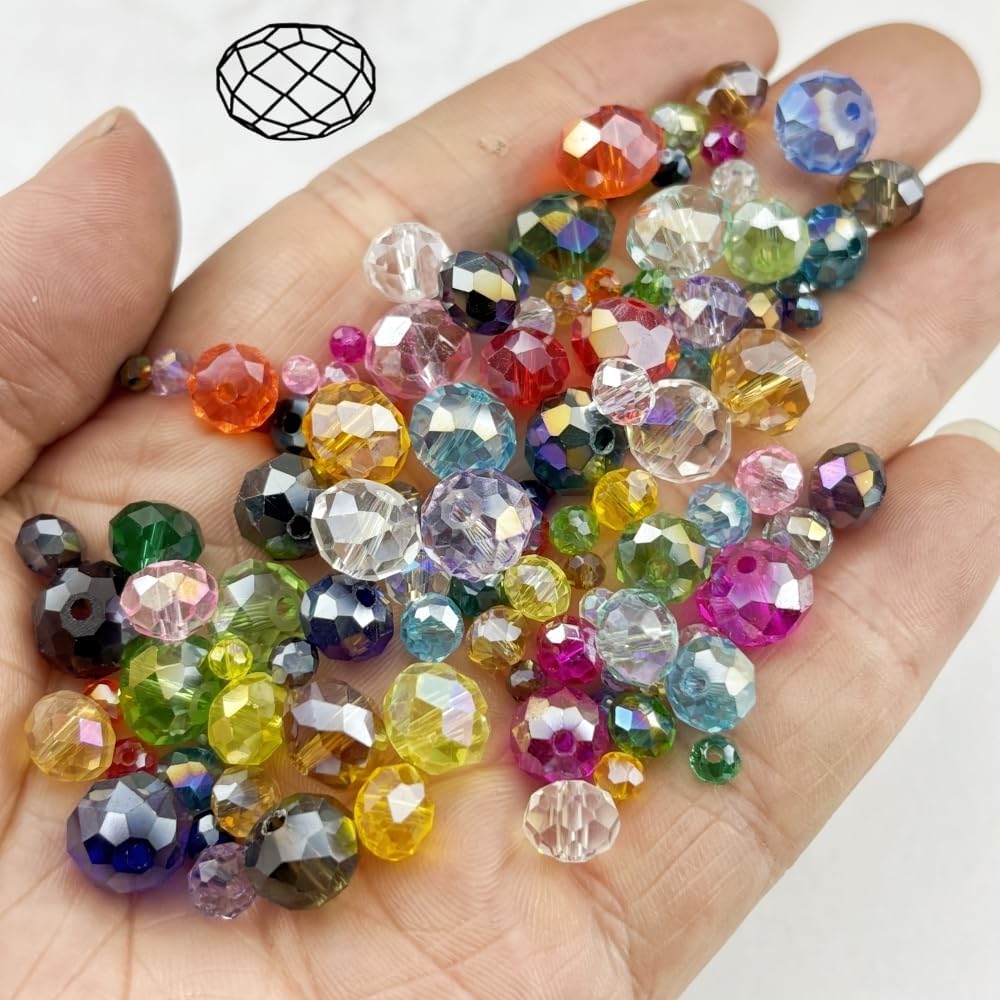 200pcs 6mm Crystal Glass Beads for Crafts Faceted Rondelle Glass Beads for Jewelry Making Crystal Spacer Beads for Necklaces Bracelets Earrings DIY Craft(Lake Blue AB)