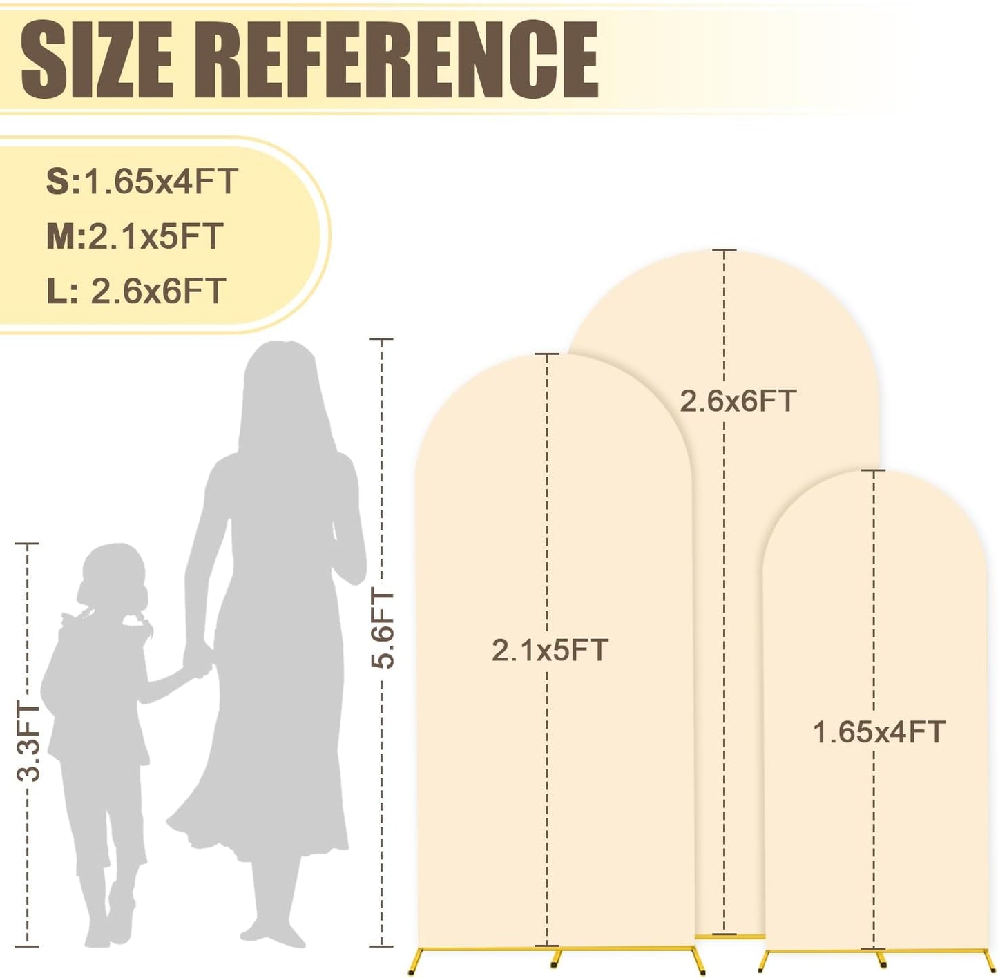 MODFUNS Metal Arch Backdrop Stand and Cover Set 4&5&6ft Beige Wedding Arch Covers Gold Arched Cover Set of 3 Chiara Arches Backdrop Cover for Wedding Ceremony Party Banquet Decoration