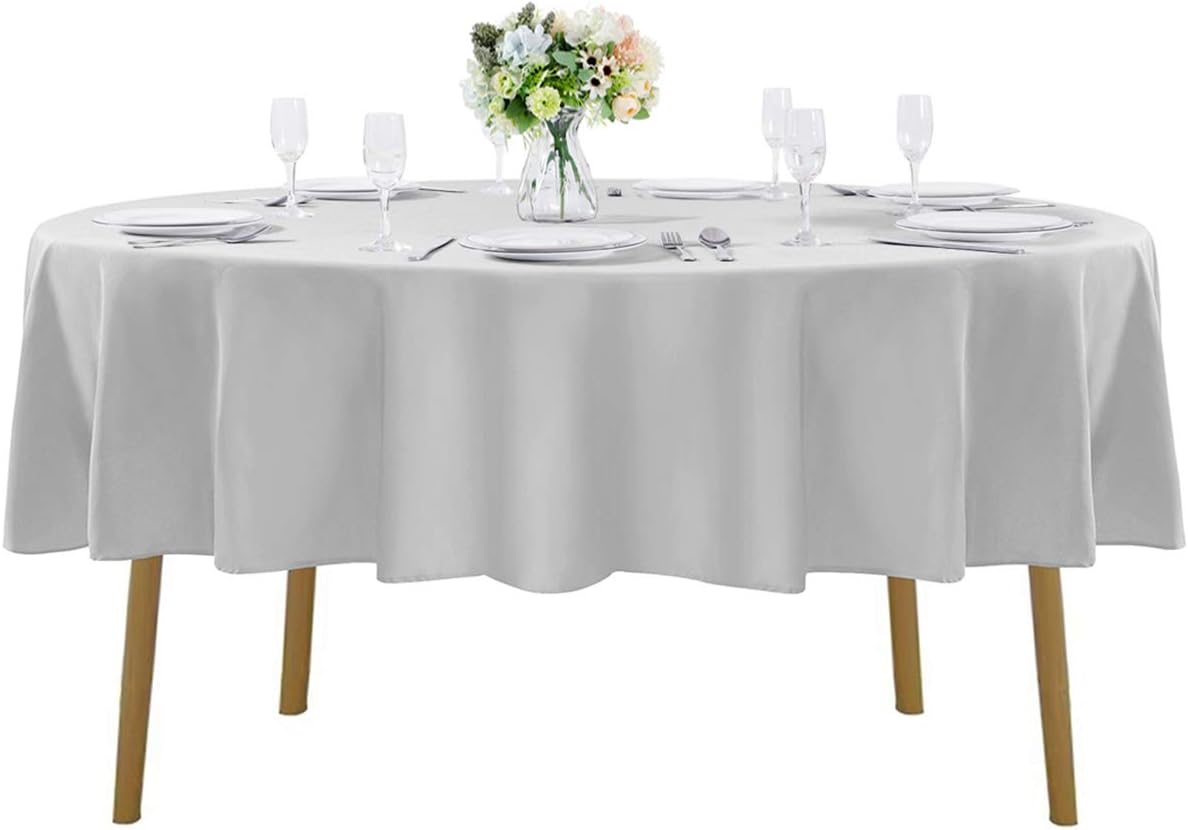 90 inch Round Tablecloth Washable Polyester Table Cloth Decorative Table Cover for Wedding Party Dining Banquet（90 inch,Silver）