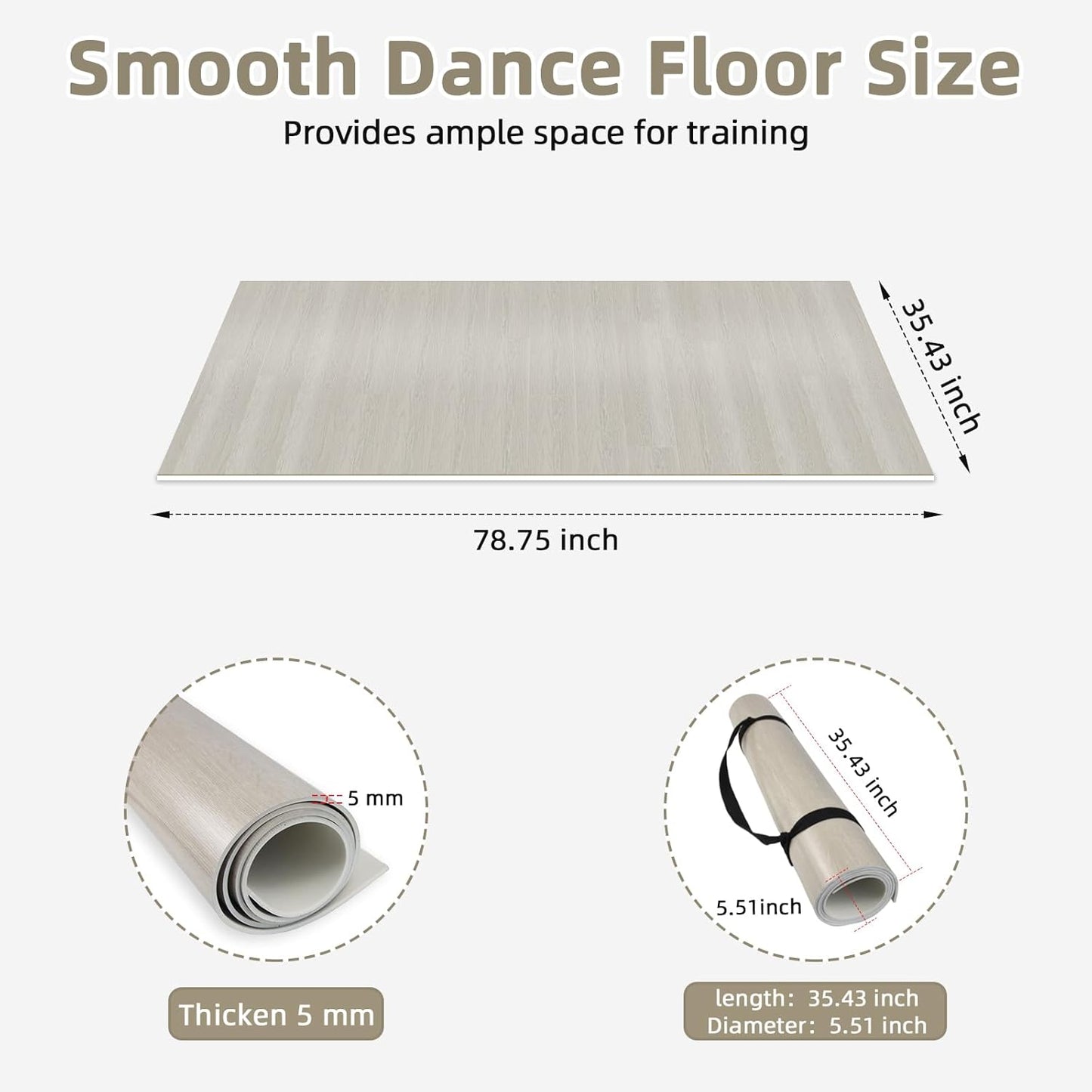 Dance Floor Mat Non-Slip with Shoulder Strap Portable and Dance Resistance Band, Dance Floor for Ballet,Jazz, Pop Thick PVC Practice Floor Reusable Mat (Light Natural Wood Color, 200cm*90cm*0.5cm)