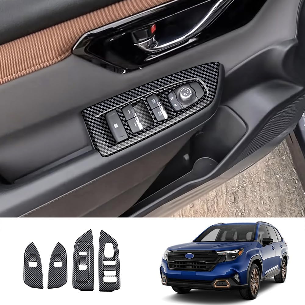 4pcs Carbon Fiber Style Front Rear Doors Window Glass Lift Switch Panel Cover Decorative Sticker Protection Car Interior Accessories for 2025 Subaru Forester KT17