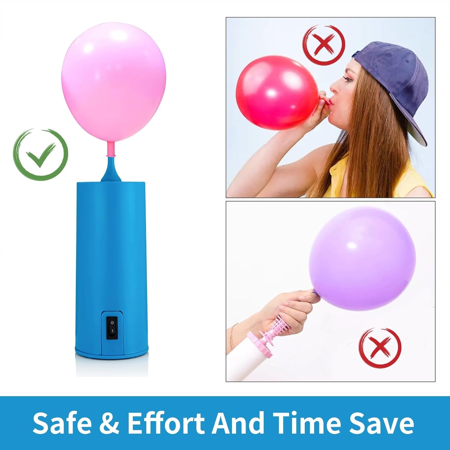 Electric Balloon Pump, Air Pump - Portable Inflator, Air Pump for All Balloons, Long Animal Twisty Curly Balloon, Foil Balloons, Inflador De Globos for Birthday Party, Kids' Party (Sky Blue)