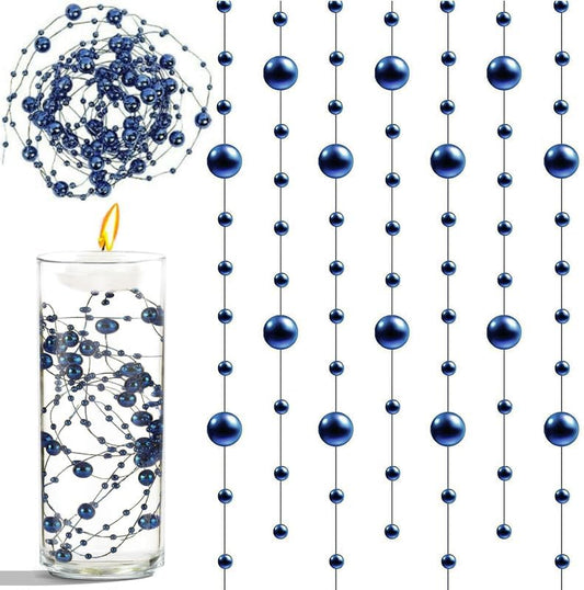 50 PCS Artificial Floating Beads for Centerpieces & Vase Fillers - Navy Blue 8+3mm String Beads, Faux Pearl Strings for Wedding, Party, Crafts, and Home Decoration