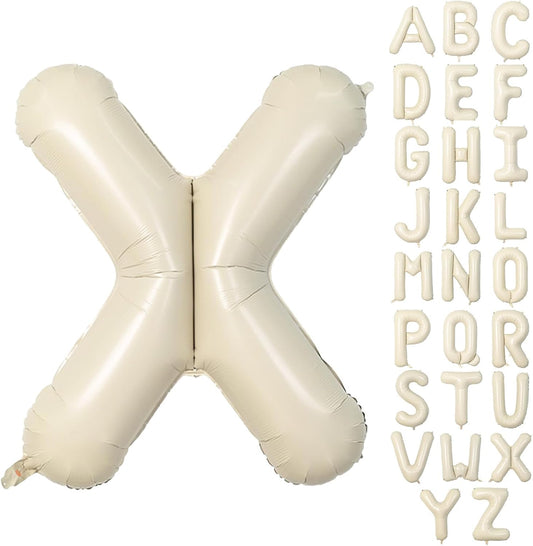 40 Inch Letter Balloons X, Big Custom A-Z Alphabet Foil Name Balloon Cream White, Self Inflating Beige Customize Helium Balloon Letters X for Women Girls Birthday Bride Baby Shower Party Decorations