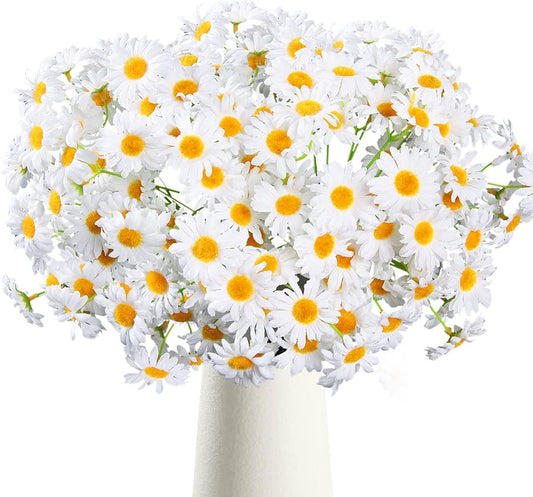 AmyHomie Artificial Flowers, Silk Daisy, Artificial Gerber Daisy for Home Decoration, Artificial Daisy for Wedding Decoration (White)