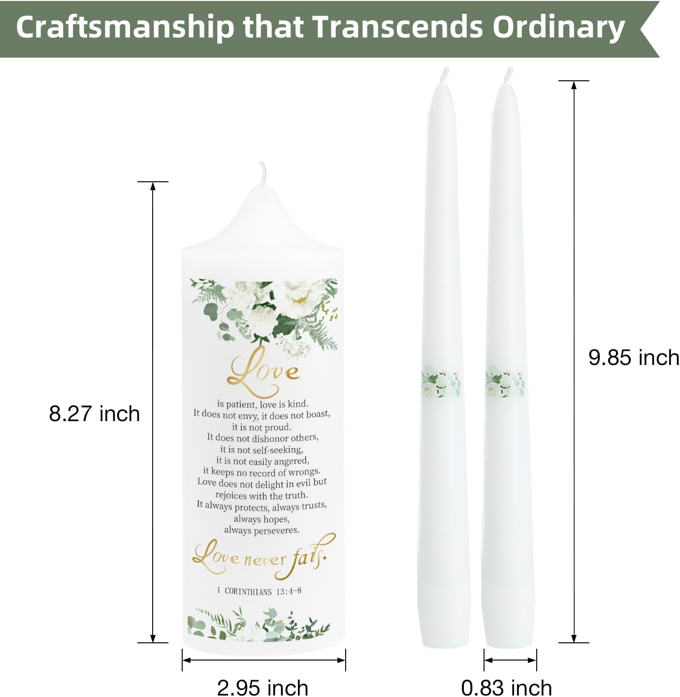 3 Unity Floral Candles for Wedding Ceremony Set with Golden Holder, Wedding Accessories for Reception