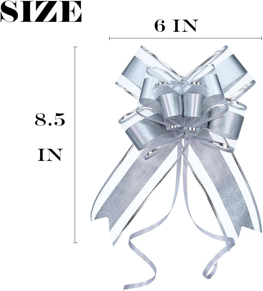 WEWILUCK Big Bow for Present, 15 PCS Pull Gift Bows for Gift Wrapping, Gift Baskets, Christmas, Wedding, and Birthday Party Decor(Silver with Rose Pattern, 6 inches)