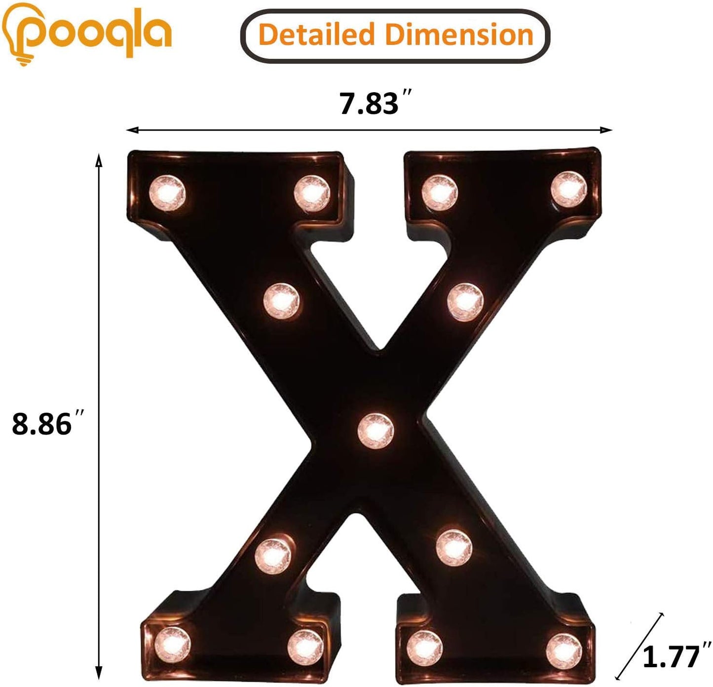 Decorative LED Illuminated Letter Marquee Sign - Alphabet Marquee Letters with Lights For Wedding Birthday Party Christmas Night Light Lamp Home Bar Decoration X, Black