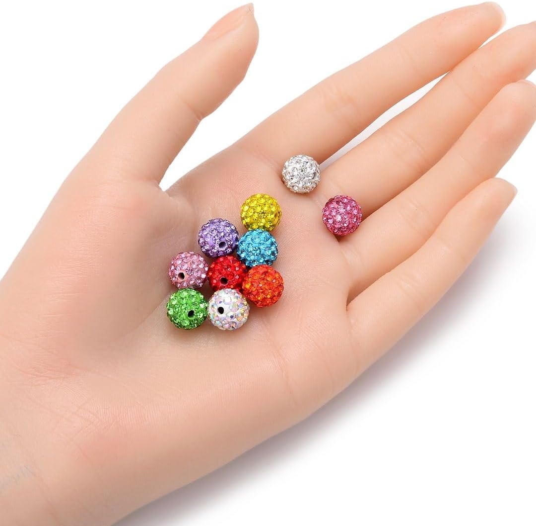 100pcs Adabele Grade A Suncatcher Crystal Rhinestone Pave Loose Beads 10mm Peridot Green Polymer Clay Disco Ball Spacers Compatible with Shamballa All Craft Jewelry Making DB10-16
