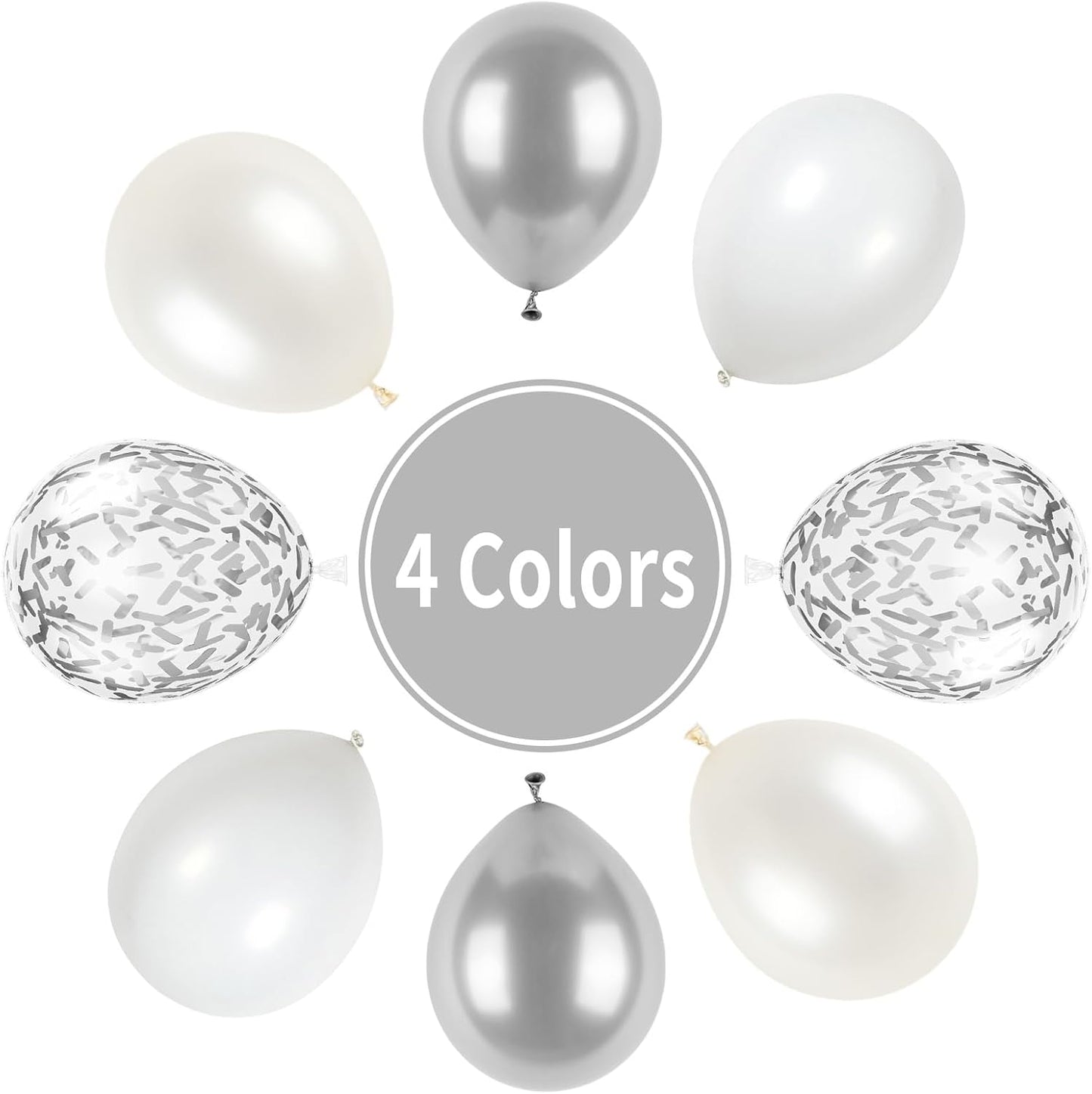 White and Silver Balloons, Metallic Silver and White Balloons Pearl White Silver Party Balloons Silver Confetti Balloons Chrome Latex Balloons for Kids Adults Birthday Wedding Baby Shower Graduation