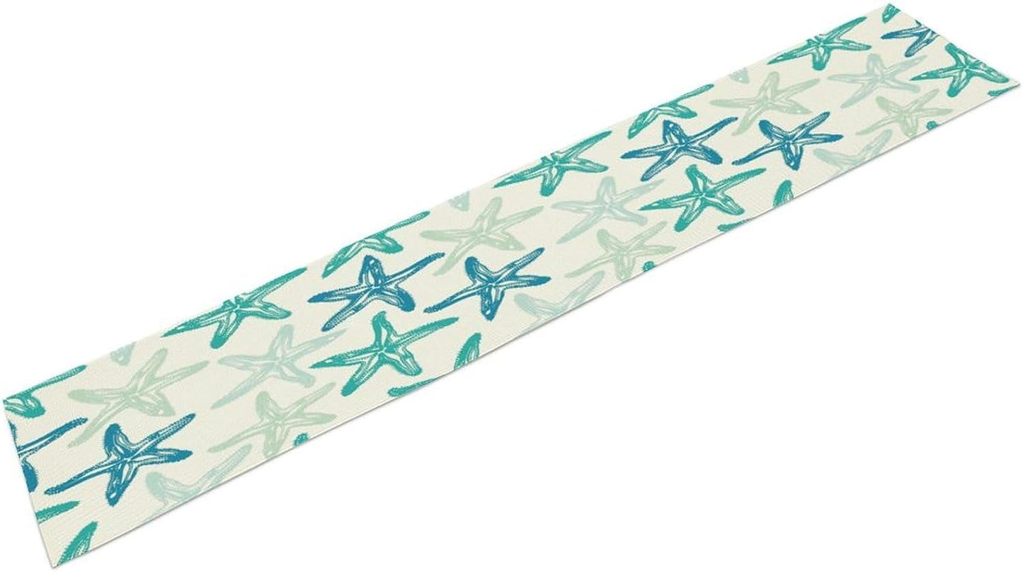 Starfish Plaid Table Flag Green Plaid and Marine Life Starfish Kitchen Table Flag Suitable for Birthday Party Restaurant Decoration Outdoor Picnic 13 * 108 Inch