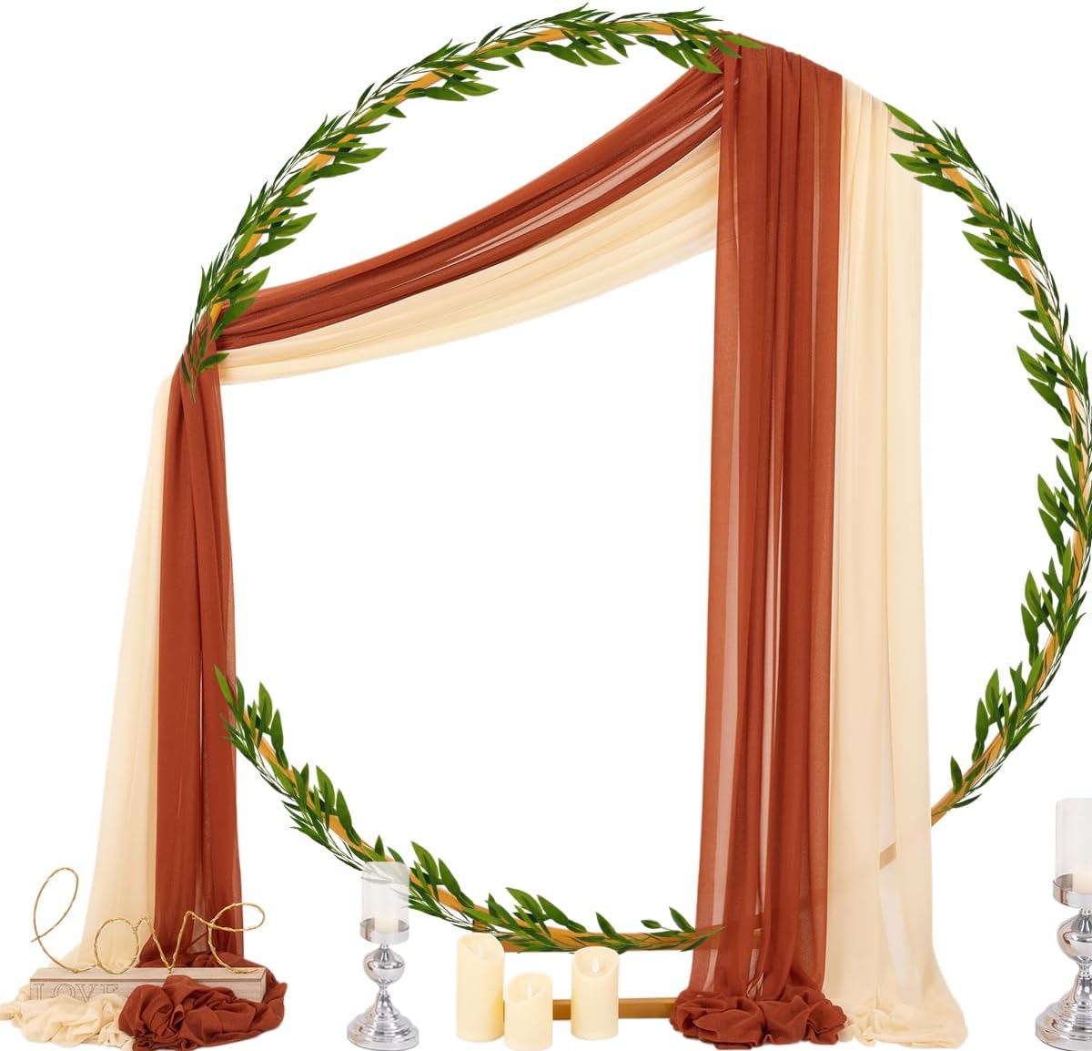 Socomi Wedding Arch Draping Fabric 29" x 20Ft 2 Panels Champagne and Terracotta Sheer Outdoor Curtain Drapes Extra Long for Bridal Baby Shower Birthday Party Decor