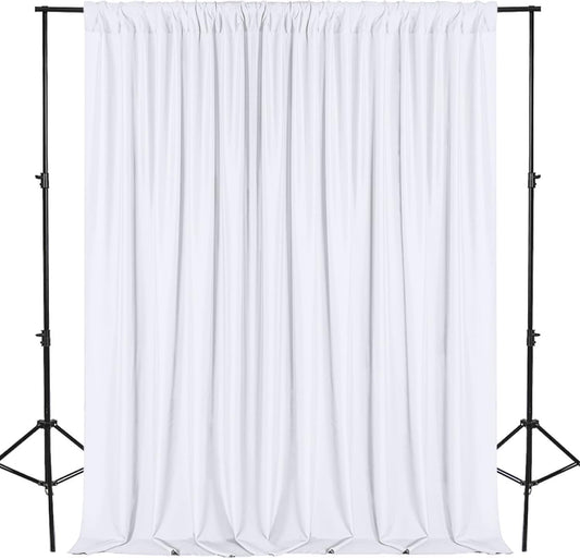 DWCN 10x7 FT White Backdrop Curtains for Parties, Photography Backdrop Drapes with Rod Pockets for Wedding Decorations Stage Birthday Family Gatherings, 2 Panels 5ft x 7ft