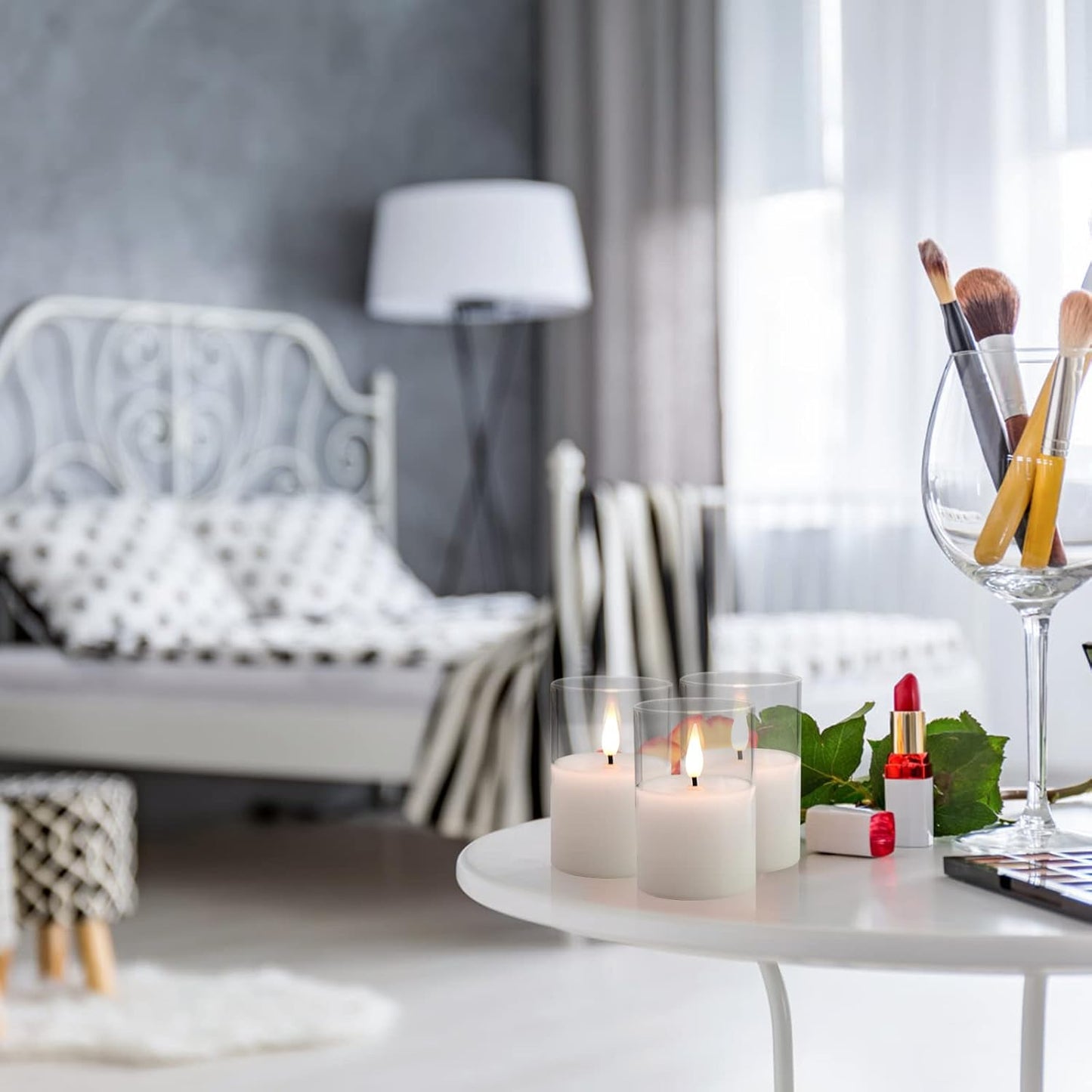 6Pack Glass Flickering Flameless Candles with Remote, 2"X3" Real Wax Votive Candles Battery Operated, Small Electric LED Candles for Wedding Home Decor, w/4 Timers+2 Lighting Modes [Clear]