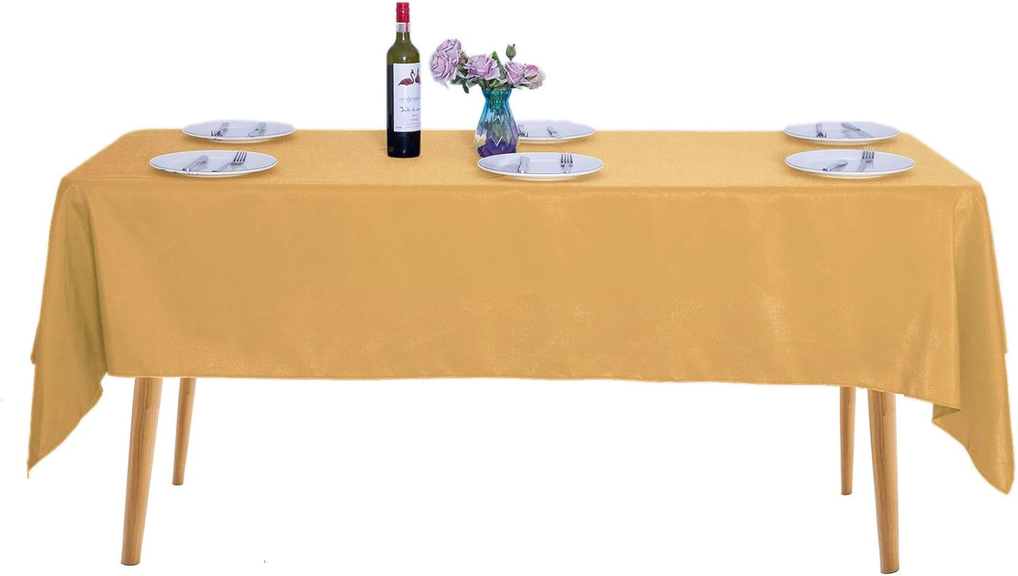 Ascoza 2pack 60x120 Inch Gold Rectangular Tablecloth 6 Feet Table Cloth in Polyester Fabric for Wedding/Banquet/Restaurant/Parties