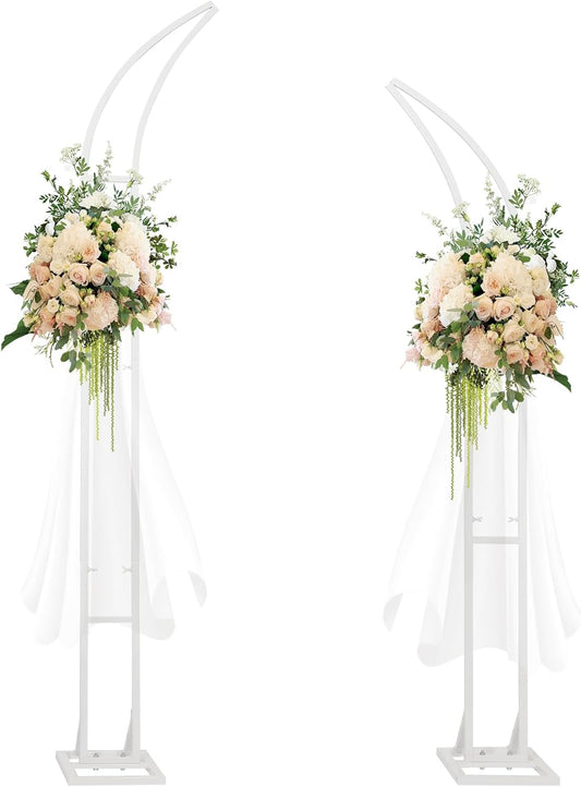 Wedding Arch Stand - 2pcs Large 8.2&6.9Ft Balloon floral Arch Stand Half Arch Flower Frame Photography Backdrop stand, Metal Heavy Firm Base for Bridal &Ceremony Baby Shower Birthday Party Decor,White