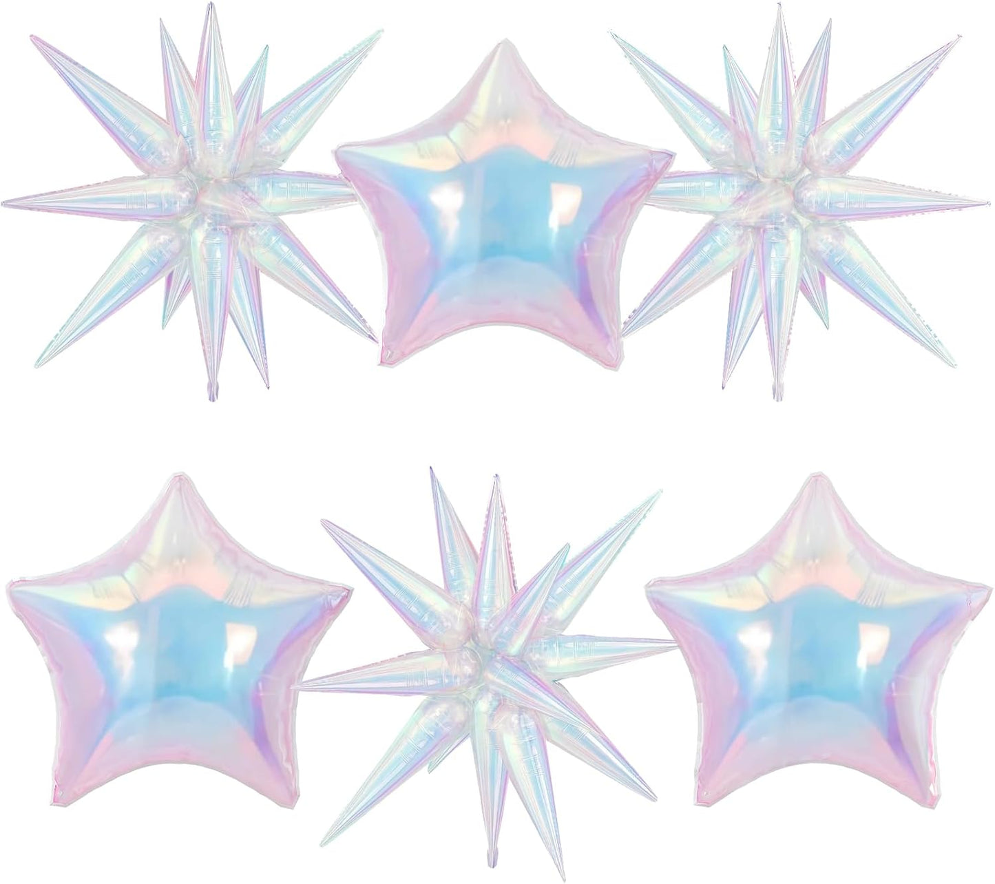 6Pcs Iridescent Foil Balloons, 22" 18" Star Iridescent Balloons Large Holographic Spike Cone Clear Foil Balloon for Birthday Baby Shower Mermaid Rainbow Wedding Party Decorations