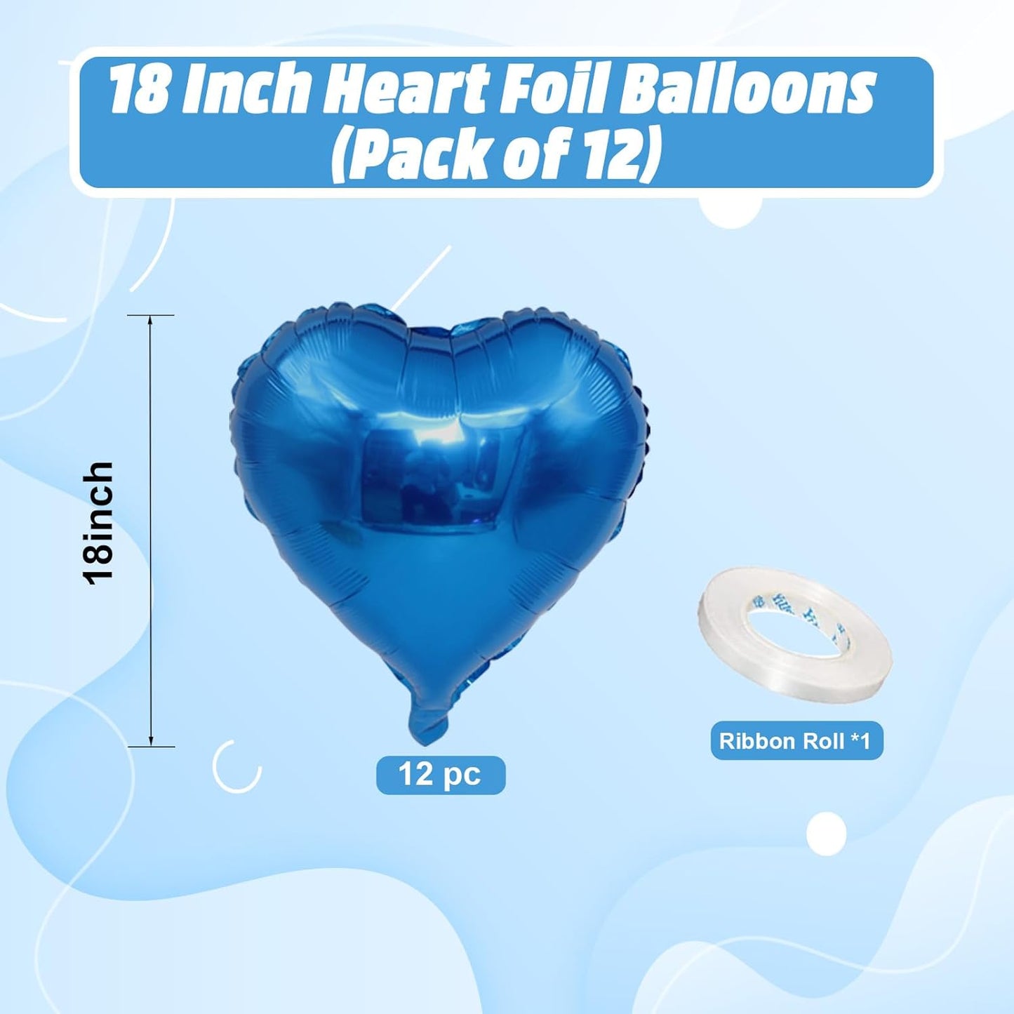 Blue Heart Balloons, 18 Inch Royal Blue Heart Shape Balloon, 12PCS Large Blue Helium Foil Heart Romantic Balloon for Birthday Marriage Wedding Bridal Engagement Party Anniversary Decoration