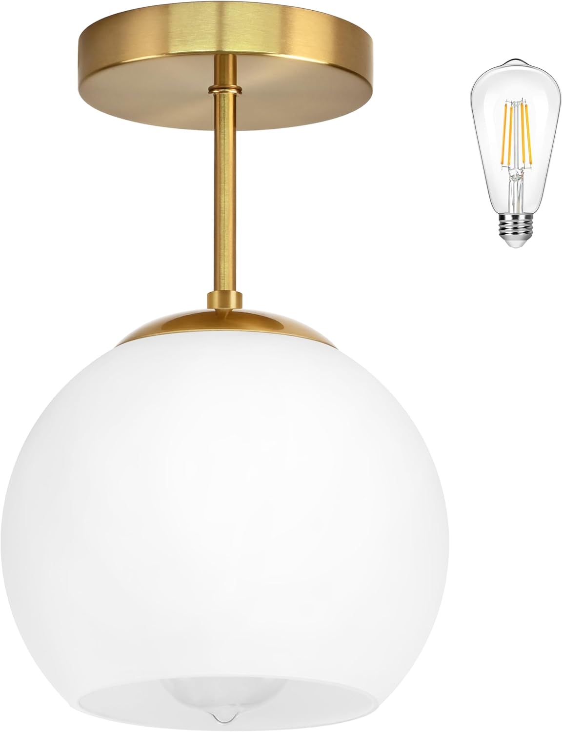 Gold Semi Flush Mount Ceiling Light Fixture Milk Glass Light Fixture Mid Century Flush Mount Ceiling Lights Brass Flush Mount Ceiling Schoolhouse Lights for Dining Room(Bulb Incl.)