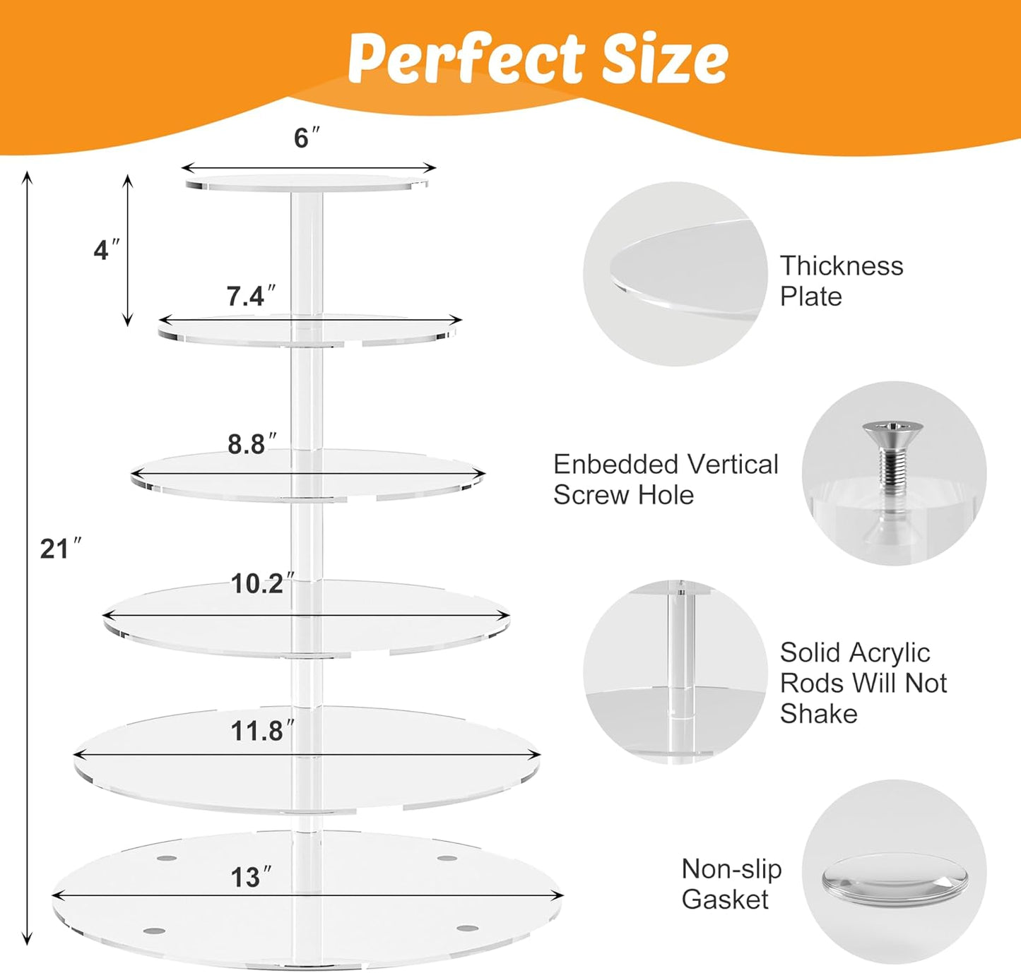 Cupcake Stand, 6 Tier Cupcake Stand for 50 Cupcakes, Round Acrylic Dessert Table Display, Clear Cupcake Tower Display for Party, Wedding, Graduation, Baby Shower