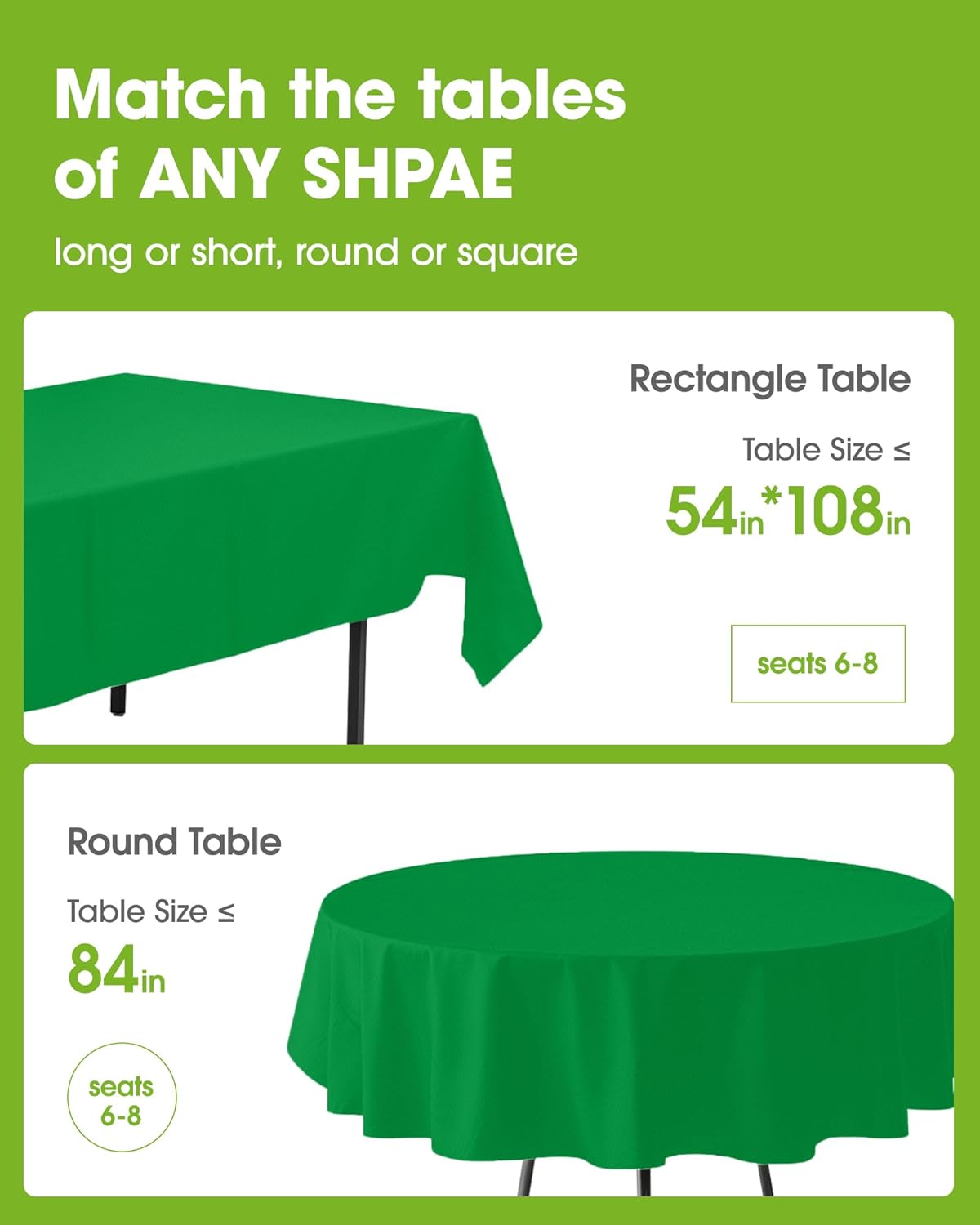 Pureegg Plastic Table Cloth Disposable 10 Pack, 54 x 108 Inch Table Cloths, St Patricks Day, Christmas Decorations, Tablecloths, Rectangle, Forest, Plastic Cover, Leakproof & Sturdy, Green