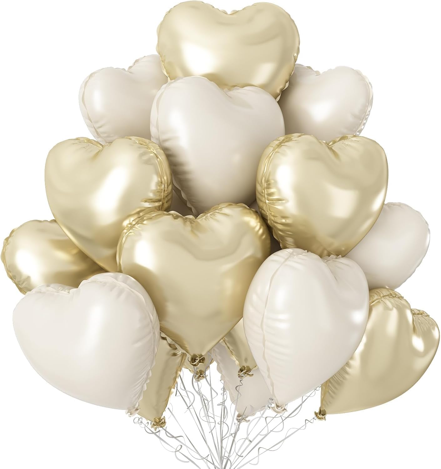Champagne Gold Cream Heart Balloons,12Pcs 18 Inch Beige Foil Love Heart Shaped Balloons for Birthday Party Wedding Engagement Anniversary Graduation Baby Shower Valentines Day Decorations