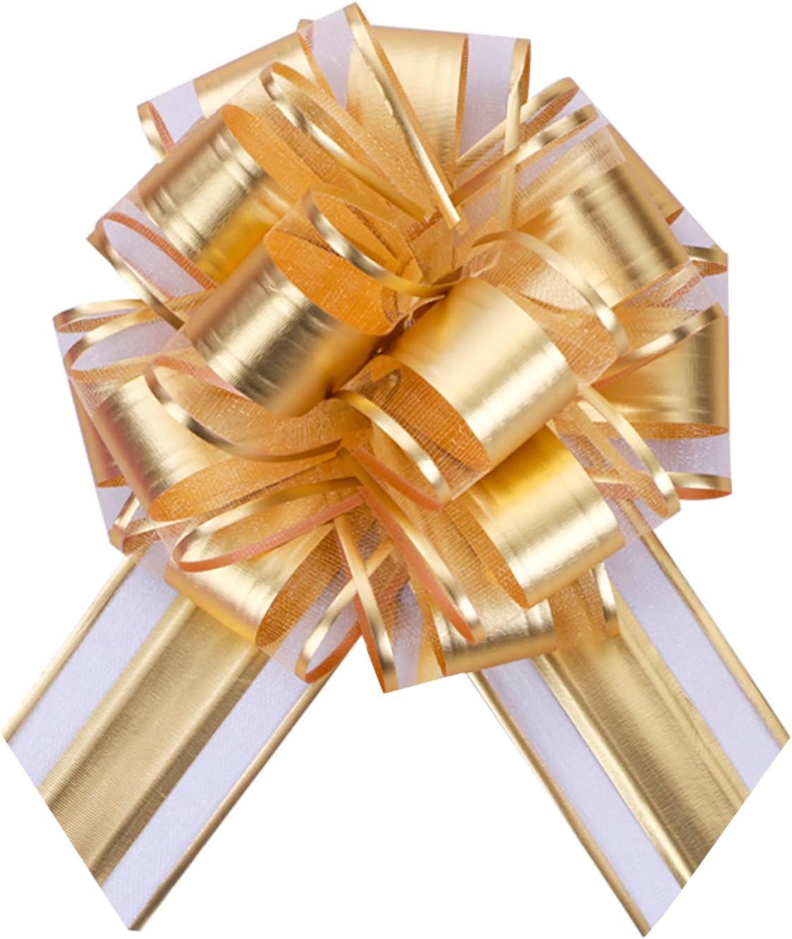 6 PCS 6 Inch Organza Golden Pull Bows - Perfect for Gift Wrapping, Wedding Decor, Car Bows, Birthday Parties, Christmas, and Valentine's Day