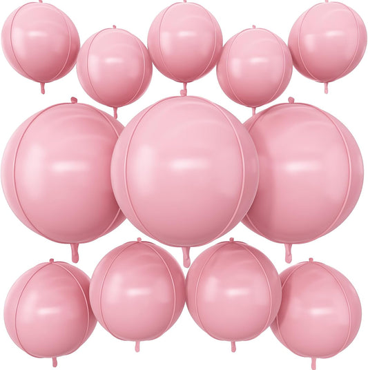 12Pcs Baby Pink Round Foil Balloons, 22" 15" 10" 4D Helium Light Pink Mylar Balloon, Pastel Pink Foil Balloon for Princess Birthday Baby Shower Wedding Anniversary Valentine's Day Party Decoration