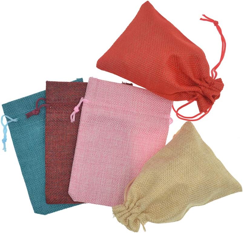 20pcs Burlap Favor Bags, 5x7 Inch Drawstring Linen Jewelry Bags for Christmas Wedding Party Gifts Storage Pouches - Mixed Color
