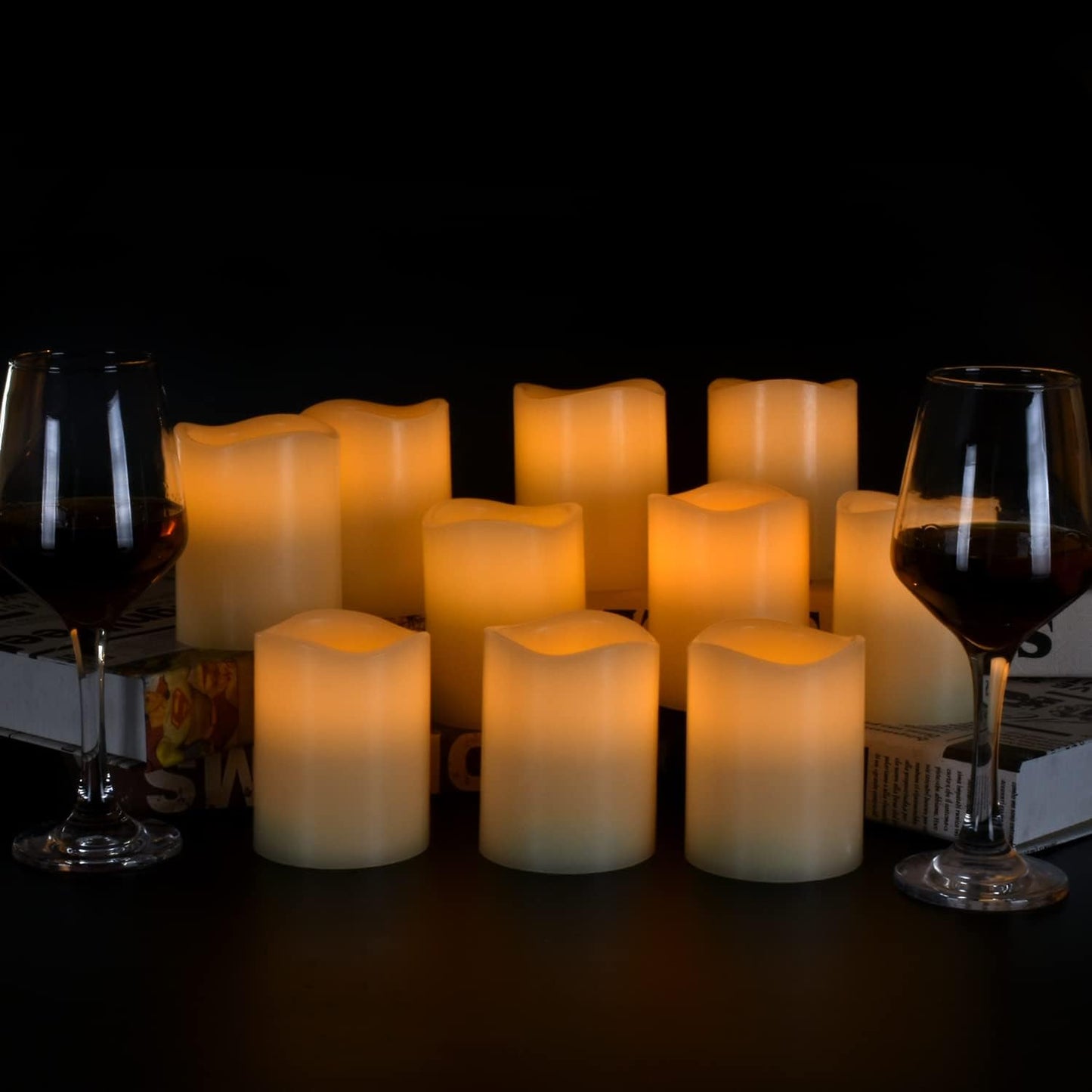 Vinkor Flameless Candles (Ivory Set of 12 （D: 3" x H: 4"）)