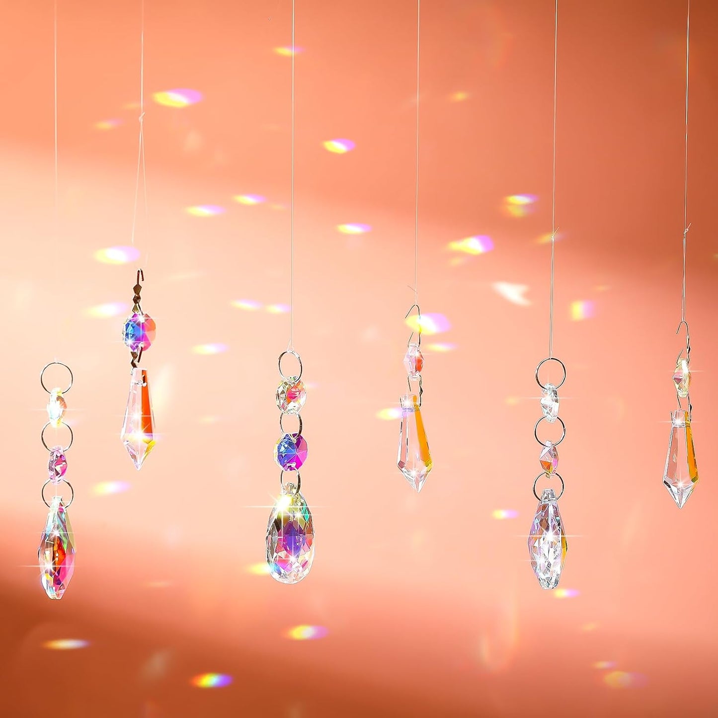 24 Pcs Chandelier Crystal Replacement 38 mm Teardrop & Icicle Crystal Prisms Hanging Gems Parts for Lamps and Chandeliers Suncatcher Christmas Tree Windows Home Decor (Colorful)