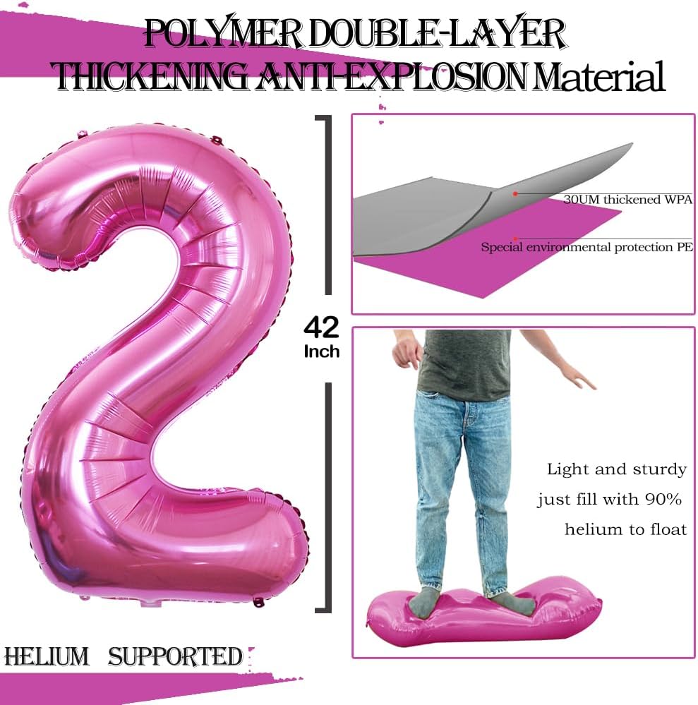 GOER Pink Foil Balloons Number 2,Huge Number Balloons for 2nd 22nd Birthday Party Supplies Anniversary Decorations(3 pcs,42 inch,32 inch,16inch)