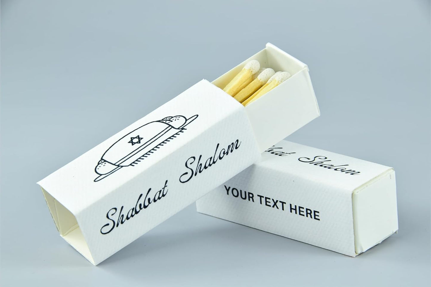 Customizable Personalized Matchboxes – Set of 10 – Shabbat Shalom Design – Colorful Matches & Matchsticks – Perfect for Shabbat (2" Matchsticks, Shabbat #1)