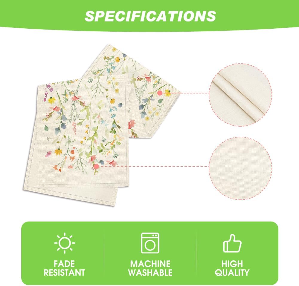 Artoid Mode Wildflowers Bloom Flowers Spring Table Runner, Seasonal Summer Floral Kitchen Dining Table Decoration for Home Party Decor 13x72 Inch