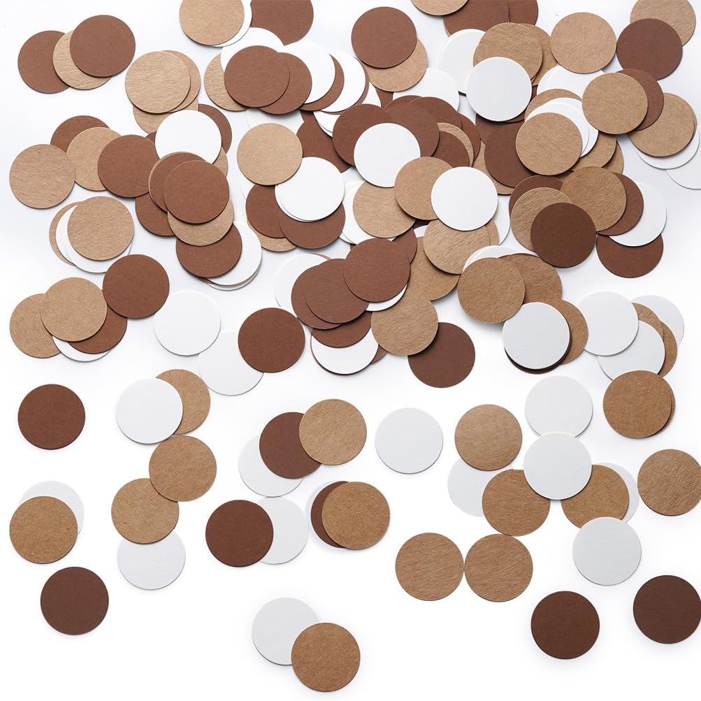Brown Kraft Tan and Ivory Cream Paper Confetti Table Decoration for Neutral Baby Shower Birthday Retirement Party,1.2 inch in Diameter,200 Counts