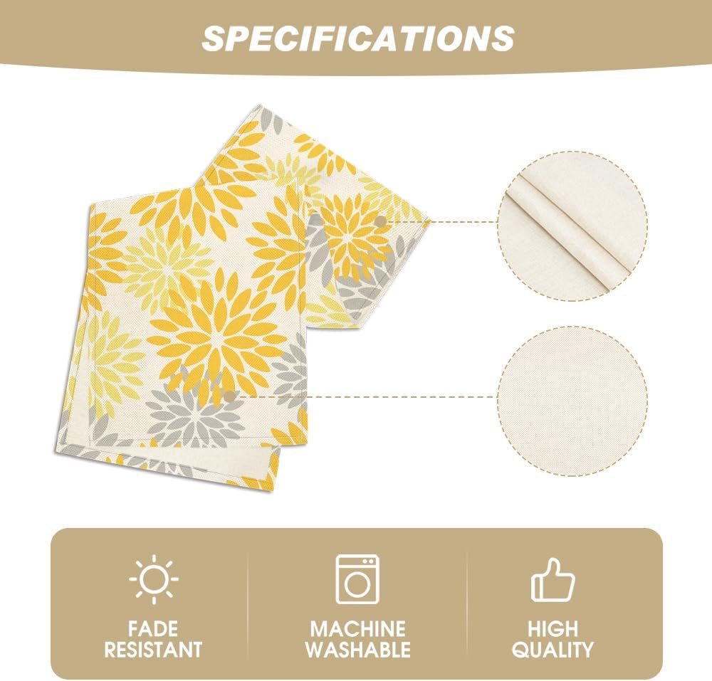 Artoid Mode Yellow Dahlia Floral Pinnata Summer Table Runner, Seasonal Spring Holiday Kitchen Dining Table Decoration for Home Party Decor 13x72 Inch