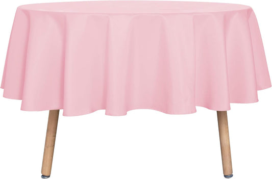 sancua Round Tablecloth - 70 Inch - Water Resistant Spill Proof Washable Polyester Table Cloth Decorative Fabric Table Cover for Dining Tables, Buffet Parties and Camping, Pink