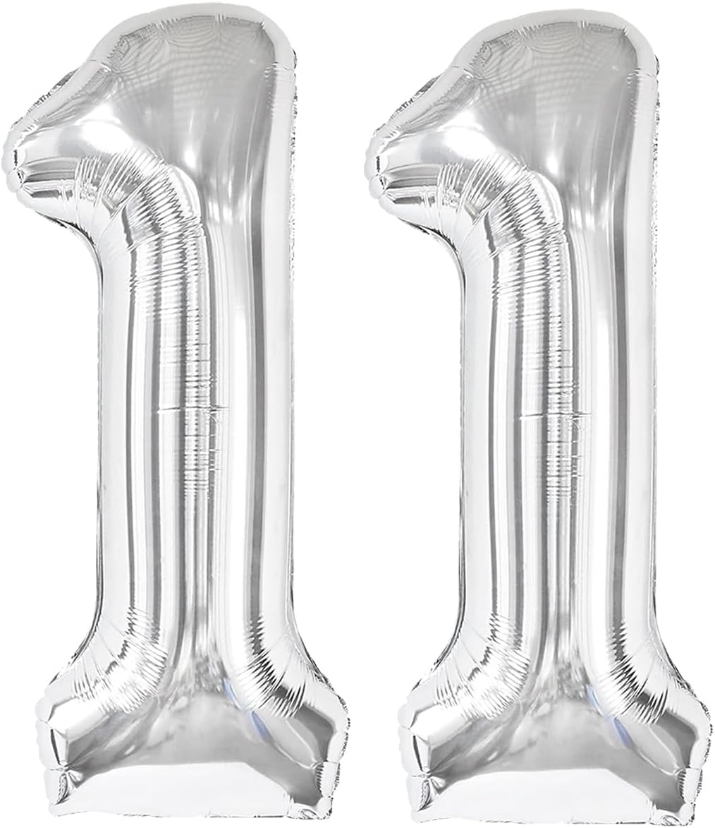 Silver Number 11 Balloon 40 inch, Number 11 Birthday Balloon for Boy Girl, Silver Foil Balloon for 11 Birthday Party, Anniversary Celebration Number Balloons Decorations