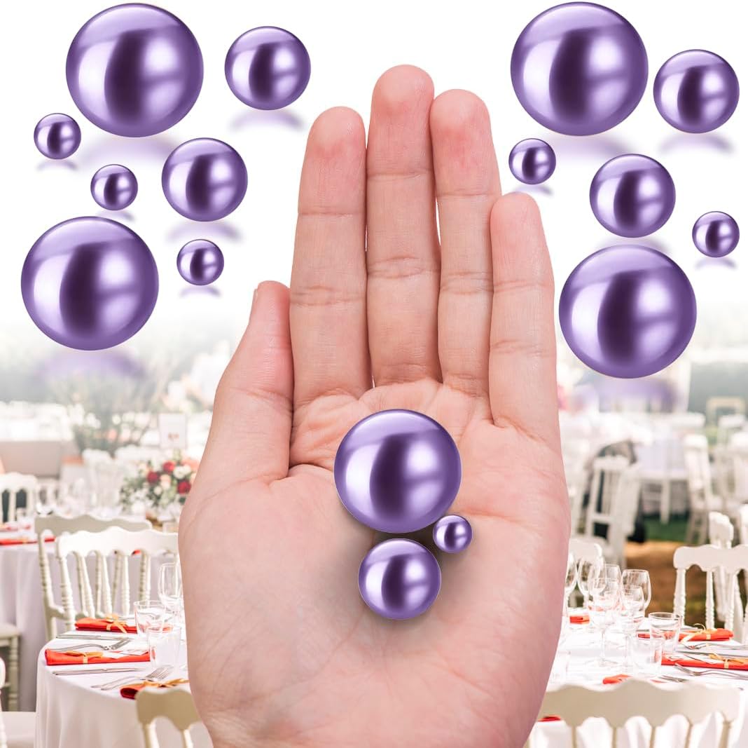 300Pcs Light Purple Polished No Hole Faux Pearl Beads for Vase Filling Decorations, Plastic Pearls Vase Fillers, Table Scatters, Wedding Centerpiece, Home Decor, 8/14/20 mm