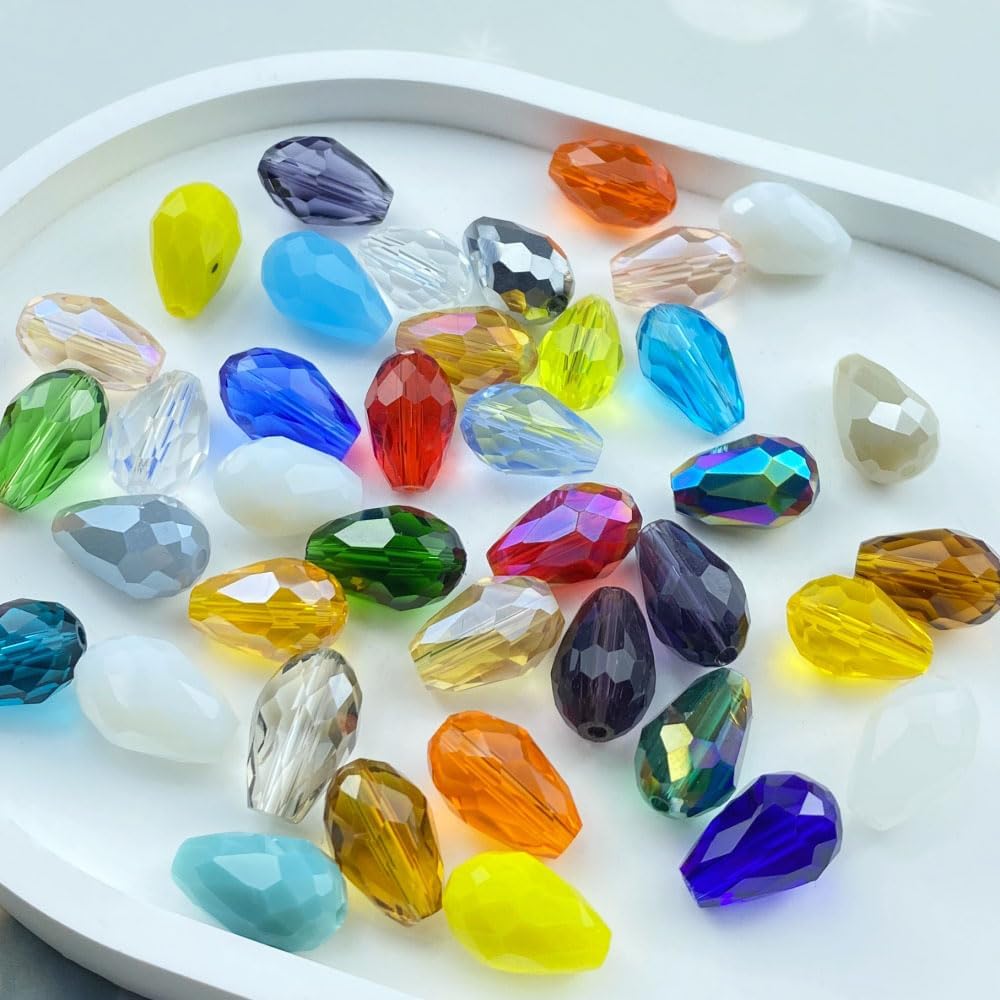 70pcs 8x12mm Teardrop Crystal Glass Beads Vertical Hole Faceted Loose Spacer Beads for DIY Craft Jewelry Making Necklace Bracelet Earring Wind Chimes(Mix Colors Series)