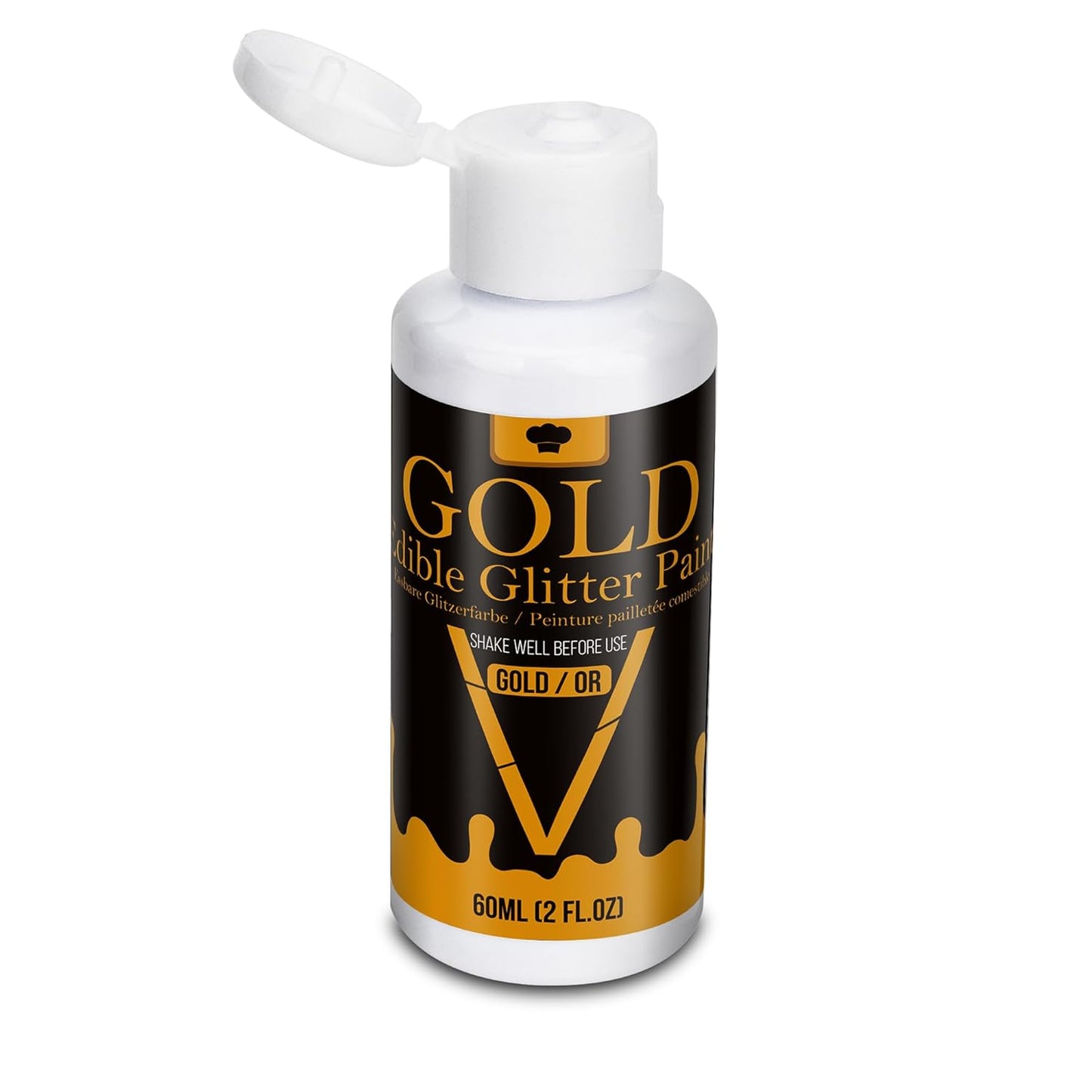 Edible Glitter Paint - 2 fl.oz / 60ml Food Safe Edible Gold Paint for Halloween Cake Decorating, Chocolate, Cocktail, Cupcakes - Gold Food Coloring Liquid Luster Dust for Candy, Drinks, Baking