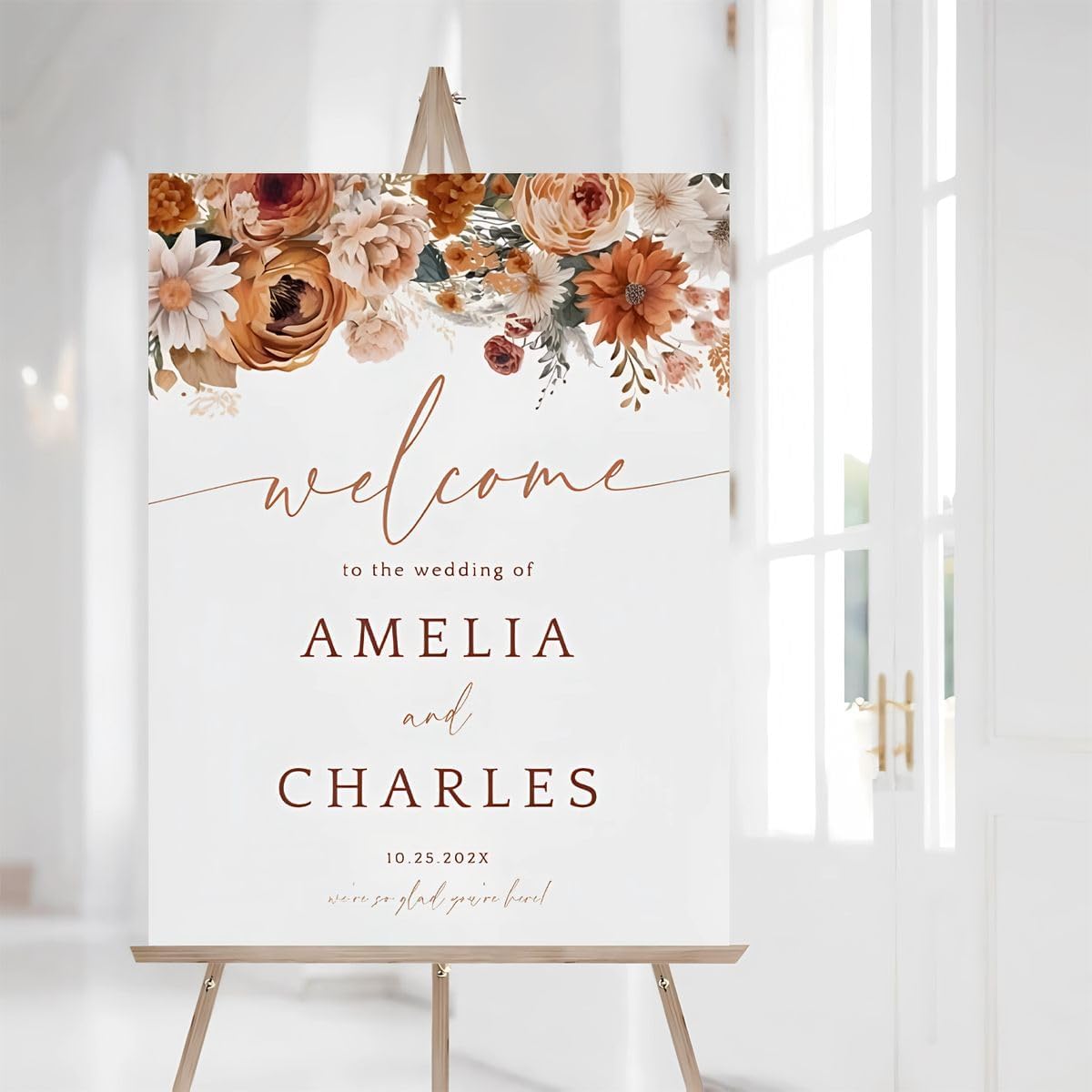 Fall Floral Wedding Welcome Sign, Terracotta Wedding, Autumn Floral Welcome To The Wedding Of