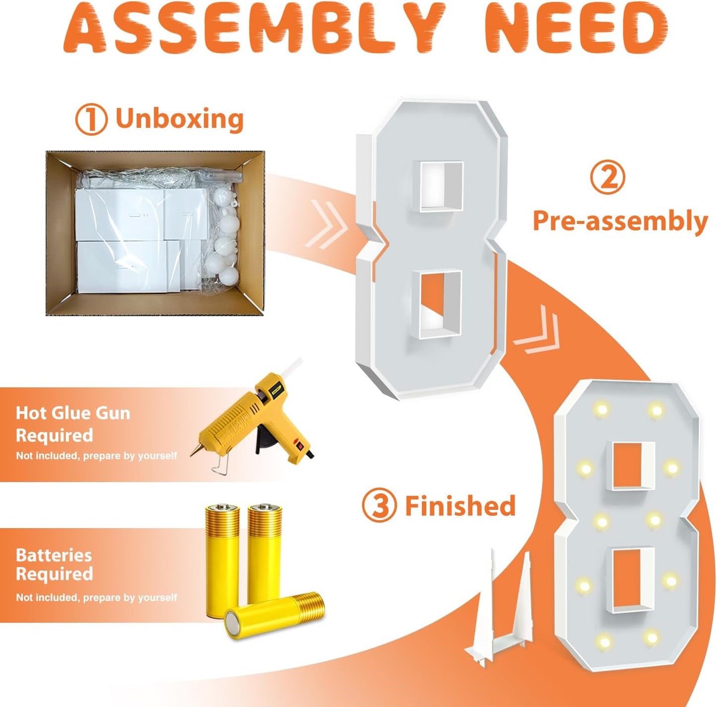 4ft Marquee Numbers, Light Up Numbers 8, 0-9 Warm Yellow LED Light Up Sign for Happy Birthday, Graduation, Wedding, Engagement, Holiday Party Background Arch Decoration